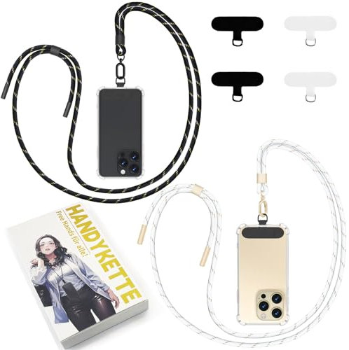 Qyoocom Cordon Telephone Portable- Lot de 2,Élégante et Durable,Tour de Cou Telephone Portable Universelle Compatible avec la Plupart des Coques pour Smartphone Noir Blanc