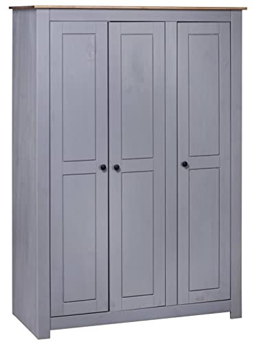 Homgoday Kleiderschrank mit 3 Türen, grau, 118 x 50 x 171,5 cm, Pinie, Panama-Serie, Kleiderschrank, Kleiderschrank, Kleiderschrank, Kleiderschrank, Kleiderschrank, Schlafzimmermöbel