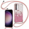 Phoona Handyband Hülle für Samsung Galaxy S23 Plus 5G mit Band [kompatibel mit MagSafe], Luxuriöse Glitzer Beschichtung Magnetische Handyhülle für Samsung S23 Plus 5G Stoßfest Schutzhülle, Rosa