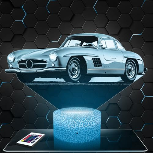 Lampephoto.fr Nachttischlampe - Touch-Nachtlicht Auto SL 300 Gullwing 3D-LED-Lampe Illusion, Geschenkidee Weihnachten Geburtstag Junge und Mädchen Nachttischlampe Kinder- oder Erwachsenenzimmer
