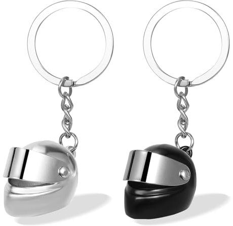 Vspek 2 Pcs Motorrad Schlüsselanhänger, Motorrad Helmet Schlüssel Anhänger aus Metall, Schlüsselanhänger Personalisiert Glücksbringer Geschenk für Valentinstag, Geburtstag, Weihnachten und Jahrestag