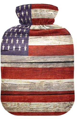 HMZXZ Hot Water Bottle with Cover,United States Flag Wooden Plank 2L PVC Themed Capacity Hot Water Bag for Pain Relief, Feet, Menstrual Cramps