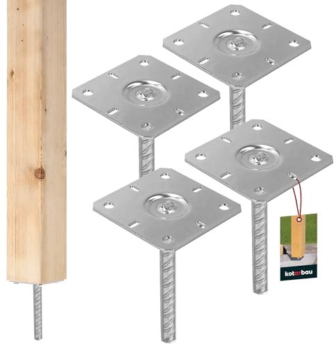 KOTARBAU® 4 St Pfostenträger 130x130mm Feuerverzinkt Stahl Betonanker für Pfosten Holzpfosten Pfostenschuh Pfostenanker Zaunpfosten Metall Bodenfuß für Vierkantholzpfosten Einbetonieren Pfostenträger