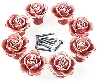 Yardenfun 8 StüCk Rosa Keramikgriffe Rosendesign 1.6 Zoll Schubladengriffe FüR MöBel Und TüRen Haushalt Dekoration