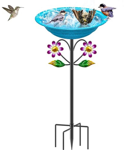 KHayRovies Vogeltränke aus Metall für den Außenbereich, Garten, Vogeltränke, freistehende Vogelfutterspender für den Außenbereich, mit 5 Zinken, Bodenpfahl, stehende Vogelfutterspender, Badeschale für
