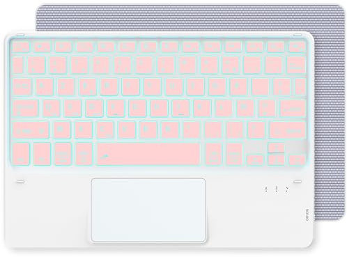CACOE Teclado Bluetooth con Panel táctil, [Teclado francés] inalámbrico con 7 Colores iluminados Bluetooth Compatible con iOS, Tablet Android, Windows 10 Pulgadas, Oro Rosa