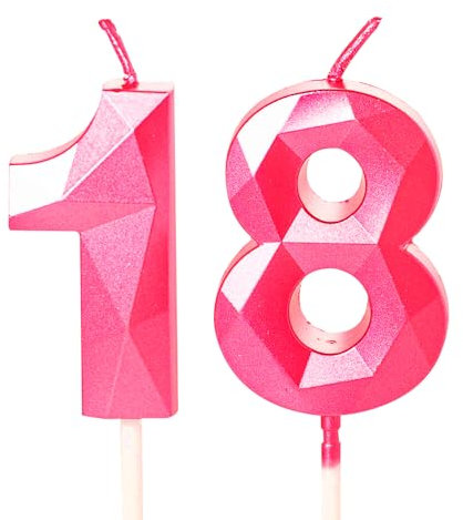 18th Birthday Candles Hot Pink Number 18 Candles for Birthday Cake, 18 Birthday Candles 18th Candles for Cake, 18th Birthday Cake Candles Cake Toppers for 18 Year Old Girls Her Rose Gold