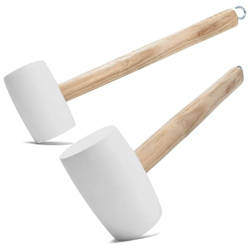 com-four® 2x Gummihammer mit Heringsauszieher - Schonhammer mit Holzgriff - Hering-Hammer für Camping und Handwerk - gedämpfter Sanft-Schlaghammer (2 Stück - Holzgriff mit Haken)