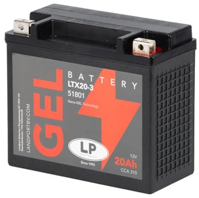 LANDPORT Batterie 12V 20Ah LTX20-3 Gel kompatibel für Buell M2, S3, S3T, X1 120 Thunderbolt, HD Softail Slim, Fat Boy, Kymco MXU 500, UXV