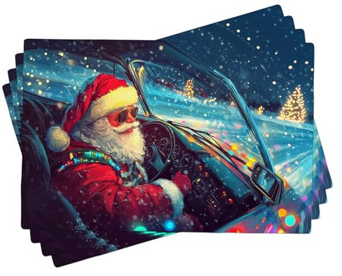 Lot de 4 sets de table de Noël avec Père Noël pour repas festif d'hiver, lavables pour intérieur et extérieur, vaisselle décorative de Noël, 45,7 x 30,5 cm