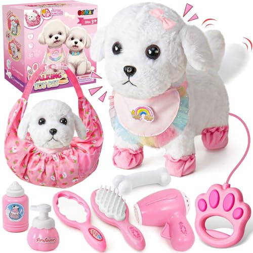 G.C Électronique Chien Jouet Fille, Peluche de Chiot Robot qui marche, aboie et remue la queue, Sac à bandoulière Chien Jouets interactifs Jeux de rôle Cadeau pour fille 3 4 5 6 ans