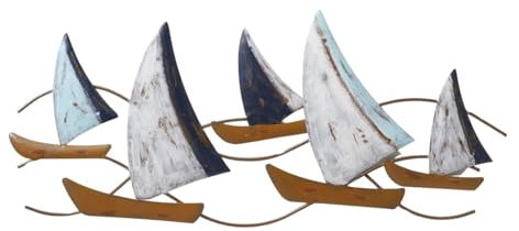 ReWu Wandobjekt Skipper - Seegelboot-Motiv - Wanddeko Metalldeko Maritim Dekoschild Metallschild Metallbild Wandbild Wandschmuck Wohndekoration Dekoration 48,1 x 20,9 cm