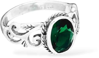 Windalf Damen Ring HOPE 10 mm Grüner Smaragd Zarte Ornamentik 925 Sterlingsilber (54 (17))