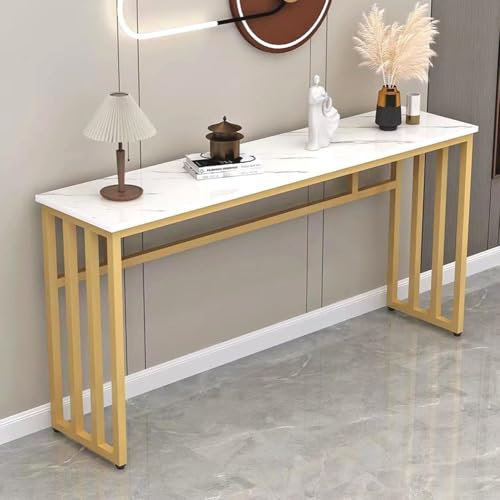 YKWLKJ 80/100/120 * 30 * 80cm Konsolentisch Flurtisch Modern Sideboard schmaler Sofatisch Dekotisch, Verstellbare Beine(Gold,80cm)