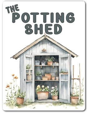 Gardening Metal Sign Gift – The Potting Shed – Grey - Family Fun Allotment Novelty Aluminium Present