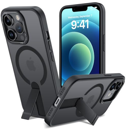 ÁRBOLORO Hülle für iPhone 12/12 Pro mit Ständer, Kompatibel mit MagSafe, Magnetkraft Militärschutz Handyhülle, Eingebauter Kickstand Stoßfest Kratzfest Case, Matt Schwarz