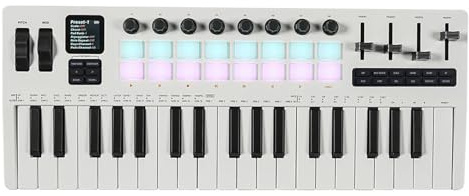 Btuty 37 Keys MIDI Keyboard Música Controlador de Producción de Música MIDI con 16 RGB TOMPLES 8 BOTONES 4 Reguladores Syntesizador Incorporado para Producción Musical en Camino