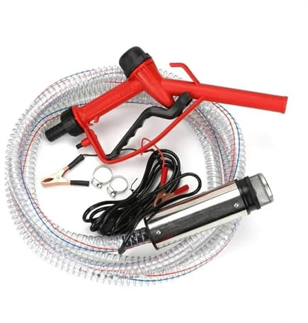 12V 24V 220V (4 Meter Hose) 51mm Water Pump Refueling Gun Set Electric Submersible Pump Stainless Steel Diesel Oil Fuel Pump(Silver,24V)