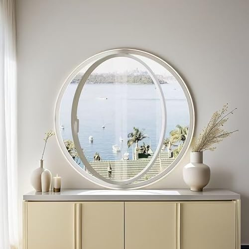 Finestra A Battente Girevole Finestra A Oblò Rotonda Girevole Ad Asse Centrale, Finestre Ventilazione Con Illuminazione In Lega Alluminio, Decorazione Per La Casa Bagno(White+transparent,30cm/11.8in)