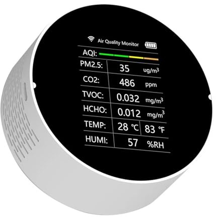 Tuya WiFi Medidor De CO2 Multifuncional Detector Calidad del Aire PM2.5 TVOC HCHO Temperatura Humedad AQI Analizador Gas Precisión Rápida(W-Tuya WiFi)