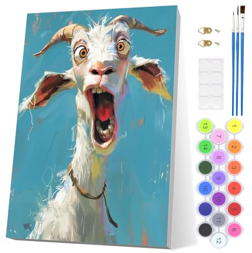 EOBROMD Pintar por Numeros Adultos, Cabra Loca Pintura por Numeros con Marco, Animales Kit de Pintura al óleo de Lienzo DIY para con Pinceles, Pigmento Acrílico, Decoración para el Hogar 20x30cm