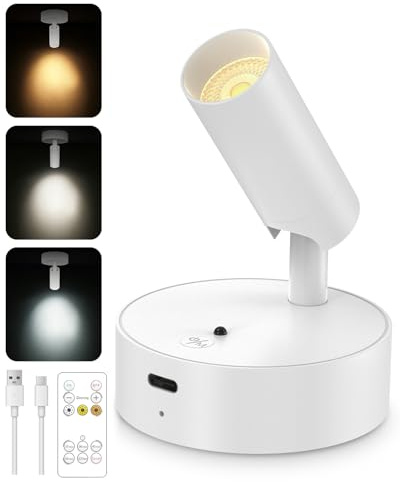 GOODEA Kabellose Spotlight, Aufladbare Wandleuchte Innen Akku bis zu 30Tage | 3 CCT Wandspot Dimmbar mit Fernbedienung & Timer, 350° Drehbare Wandlampe für Wand Bilder Pflanzen Home Dekoration [1er Set]