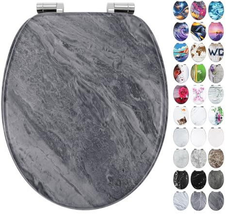 Fanmitrk Wooden Toilet Seat-Durable MDF Toilet Seat Soft Close Marble Effect(Marble2)