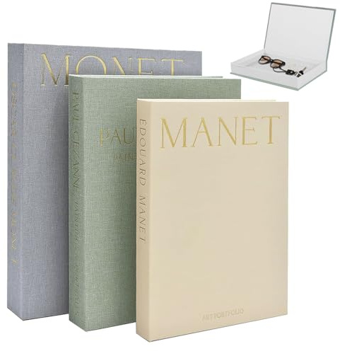 GANILITY Aesthetic Decorative Books, Set of 3 Linen Faux Book Storage Box, Stylish Decorative Books, Stackable Faux Book, for Home, Table Decor, Bookshelf