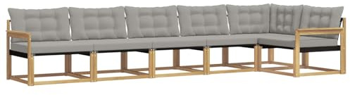 vidaXL Outdoor-Sofagarnitur mit Kissen 6 pcs Weiß und Hellgrau, Garten, modernes Outdoor-Sofa-Set, wetterfest, Bequeme Lounge, langlebige Möbel, Akazienholz-Design