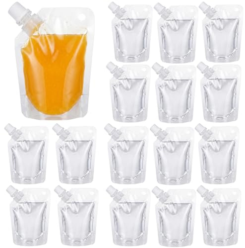 ITCGOB 20 Piezas Bolsas para Bebidas de 50ml con Boquilla, Petacas de Plástico Reutilizables y Ocultas para Festivales, Viajes y Fiestas, Frascos de Plástico para Líquidos y Licores