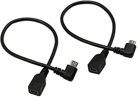CERRXIAN Mini USB Female to Micro USB Left and Right Bending (9 inches) for Data Transmission and Charging (1 Pair)