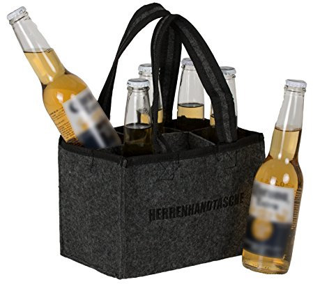 Brandsseller Herren Handtasche Flaschenkorb Flaschenträger Einkaufstasche Aufbewahrungstasche - aus Filz - für 6 Flaschen - Farbe: Dunkelanthrazit mit Stickerei Herrenhandtasche