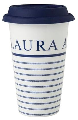 Laura Ashley - Coffee 2 go Becher - Blueprint Candy Stripe - Porzellan - 370 ml