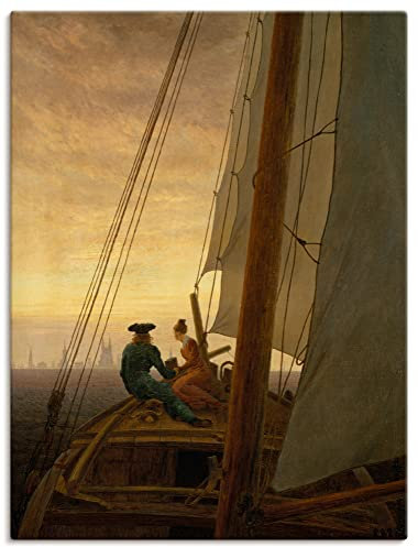 ARTLAND Wanddeko Leinwand Bilder Wandbild 45x60 cm Meer Segeln Boot Segeltuch Auf dem Segler 1819 Romantik Caspar David Friedrich T7VQ