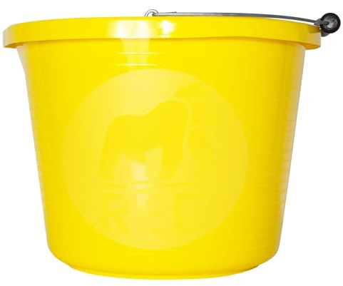 Red Gorilla Premium Builder's Bucket Yellow 14 litre 3 Gallon Heavy Duty Strong Metal Handle Moulded Grip Multi Purpose Food Grade Plastic
