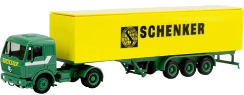 herpa 310949 – Mercedes-Benz S Koffer Sattelzug Schenker, LKW Hängerzug, Modellsammlung, Miniaturmodelle, Fahrzeuge zum Sammeln, Kleinmodell, Detailgetreu, Kunststoff, Mehrfarbig - Maßstab 1:87