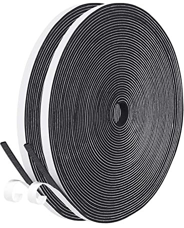 fowong Draught Excluder Tape, 2 Rolls 6 mm(W) x 1.5 mm(T) Total 20M Long, Window Draft Excluder for Window Insulation, Foam Draught Excluder Tape for Windows and Doors Gap Sealing, Weatherproof, Black