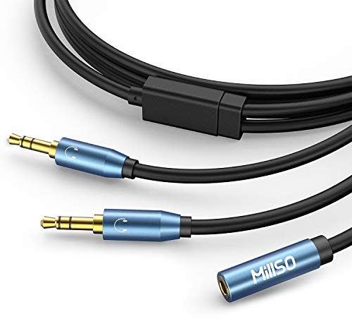 MillSO Audio Y Splitter Kabel 3.5mm Klinke Buchse auf 2X 3,5mm Klinke Stecker TRS Stereo Aux Adapter mit 24K Vergoldete Kontakte für Smartphone, Computer, Mp3, Kopfhörer, Lautsprecher - 2,4m