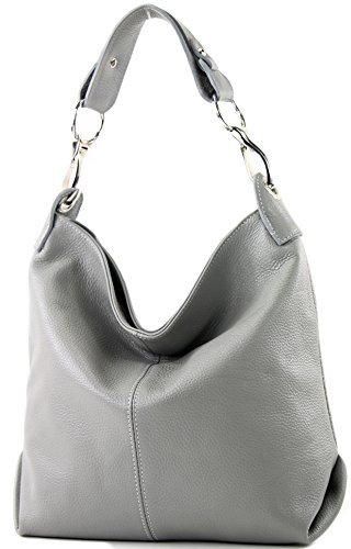modamoda de T168 Damen Leder Schultertasche Henkeltasche Medium handmade in Italy, Farbe:Dunkelgrau