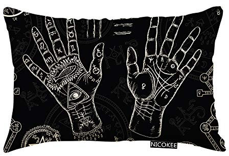 Nicokee Kissenbezug mit Pentagramm-Anhänger, mystische Symbole, schwarze Lebenslinien, Palmen, dekorativer Kissenbezug, Heimdekoration, 50,8 x 30,5 cm