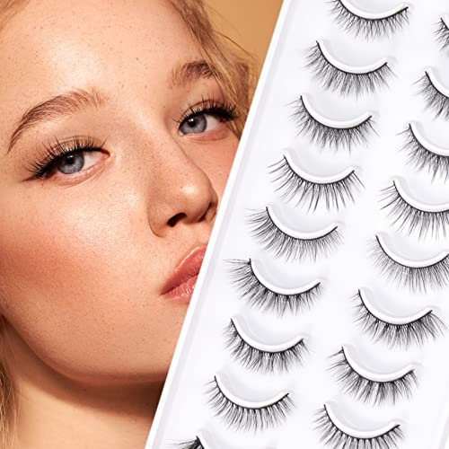 EMEDA Faux Cils Naturel 10 Styles, 10 Paires Faux Cils Naturels 3D, Faux Cils Longs Et Duveteux Dramatique Cils, Natural False Lashes Wispy Cateye Eyelashes (Mix-1)