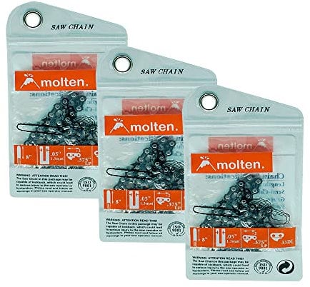 Molten. 8 Inch Chainsaw Chain 3/8 .050 33DL Replacement for Sun Joe SWJ800E SWJ806E Pole Saw Polesaw, Greenworks 20302 20192, Portland 62896, Wen 4019, Oregon S33 (3 Chains)