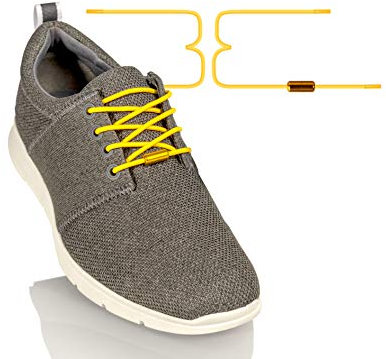 BETTER THREE Laces elastische Gummi-Schnürsenkel rund mit Aluminium Dreh-Verschluss Schnürsenkel ohne Binden! Auch für Kinder geeignet! 100 cm lang 3 mm Gelb