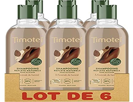 Timotei Refelts Naturelles Damen-Shampoo mit Henna-Extrakt, weich und glänzend, braunes Haar, ohne Silikon, 6 x 300 ml