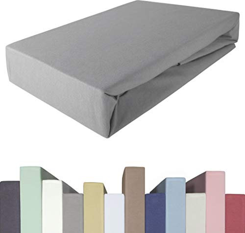 EDDA LUX Spannbettlaken für Topper in 180 x 200 cm, Öko-Tex, Baumwolle m. 5% Elasthan, Weiches Premium Spannbetttuch für Matratzen Topper mit 4-8 cm Höhe, in Steingrau