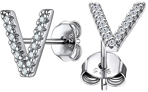 ChainsHouse 925 Sterling A Silber Zirkonia Ohrstecker für Damen Mädchen Kleiner Alphabet V Ohrstecker Initialer Letter Ohrschmuck für Freundin Tochter Schwester