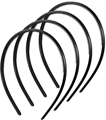 Heyu-Lotus Lot de 4 serre-têtes noirs en plastique uni pour le sport - Élastiques antidérapants - Pour homme et femme
