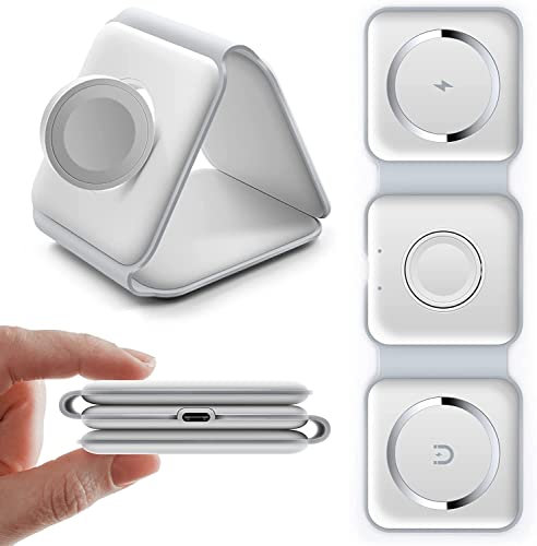 Avarmora Wireless Charger 3 in 1 QI Induktive Ladestation Faltbare Kabellose Ladestation für Kabelloses Lade-Headset,Apple Watch und iPhone 15/14/13/12/11/ Pro/Max/X/XS/XR /8/8 Plus (weiß)