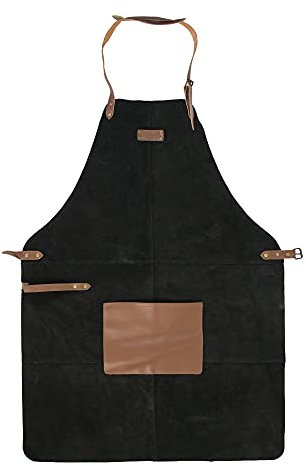 Zerimar Delantal Cocina Hombre, Delantal Camarero de Cuero, Delantales para Hostelería, Delantal Piel - Mandil Cuero para Profesionales - Color N