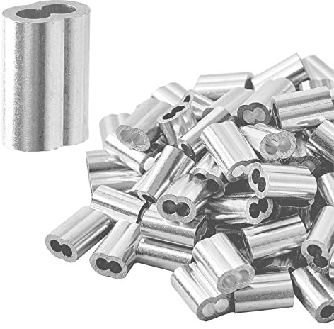 100 Stück Aluminiumhülsen Alu Klemme YUTOU Aluminium Pressklemmen Clips Alu-Crimpschlaufe Würgeklemmen mit Doppelhülsen Aluminium Drahtseilklemmen für Stahlseil, Drahtseil Kabel (2 mm/0,079 in)